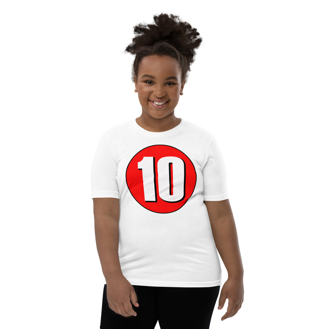 Youth Short Sleeve T-Shirt: White on Red 10