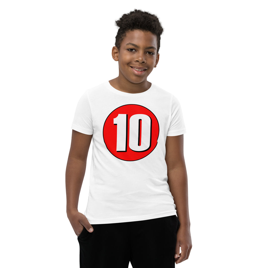 Youth Short Sleeve T-Shirt: White on Red 10