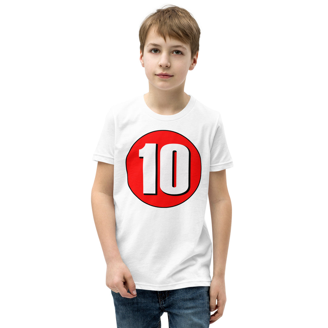 Youth Short Sleeve T-Shirt: White on Red 10