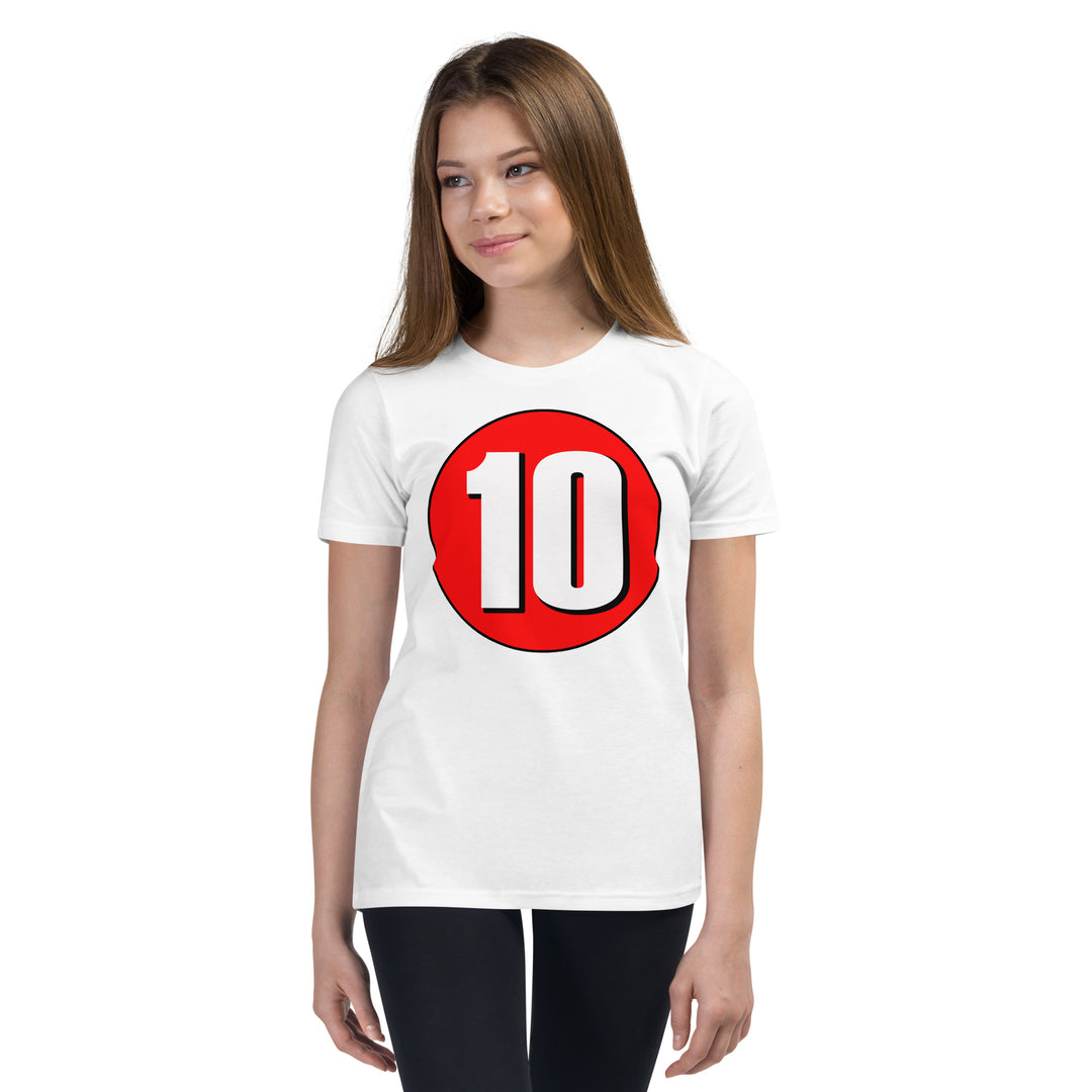 Youth Short Sleeve T-Shirt: White on Red 10