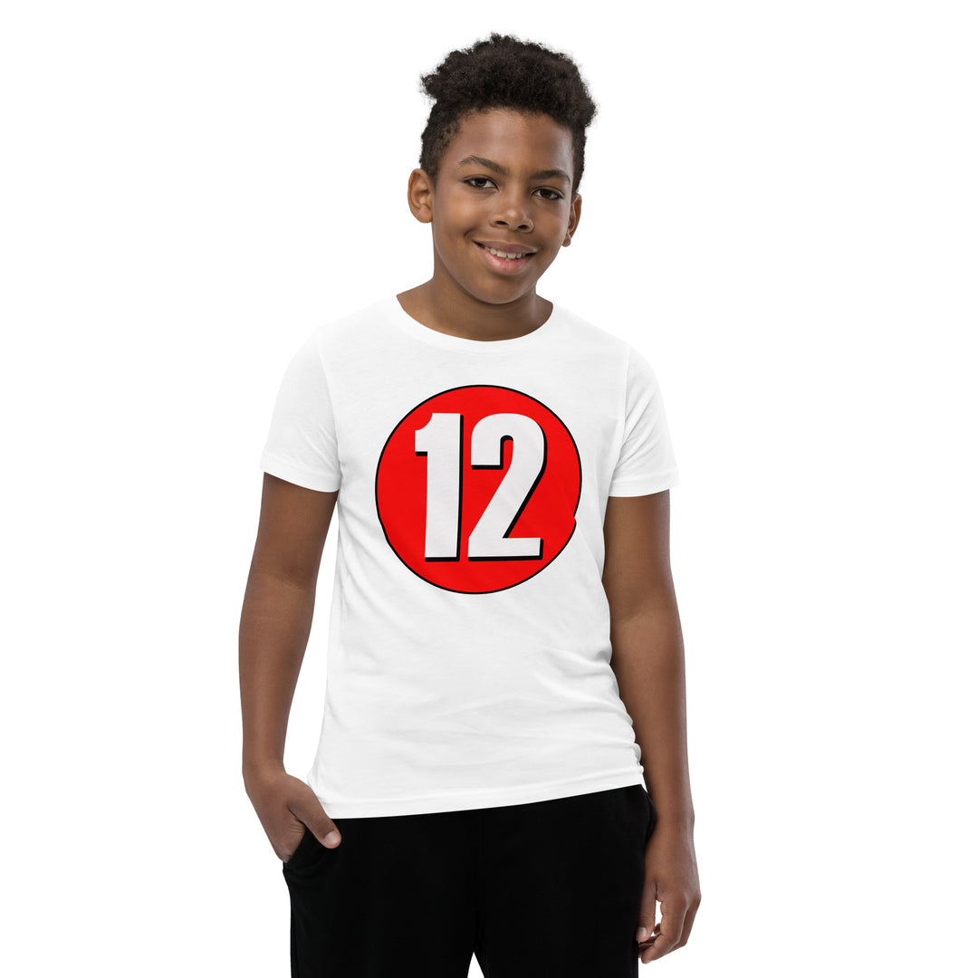 Youth Short Sleeve T-Shirt: White on Red 12