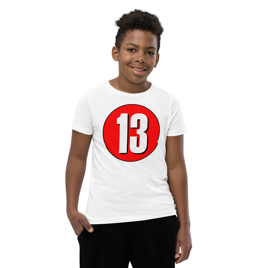 Youth Short Sleeve T-Shirt: White on Red 13