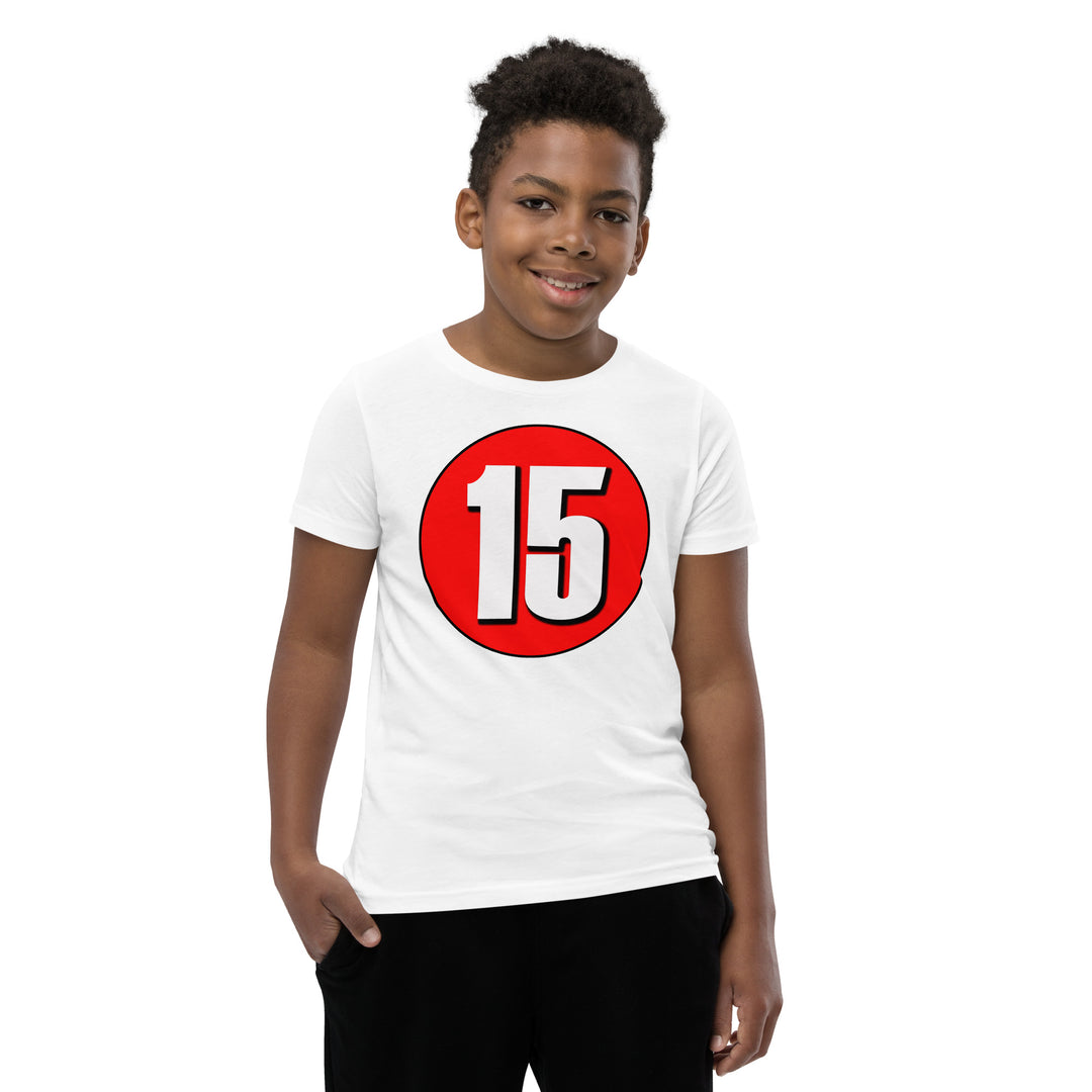 Youth Short Sleeve T-Shirt: White on Red 15