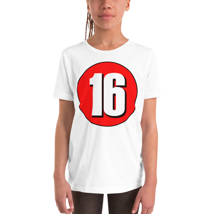 Youth Short Sleeve T-Shirt: White on Red 16