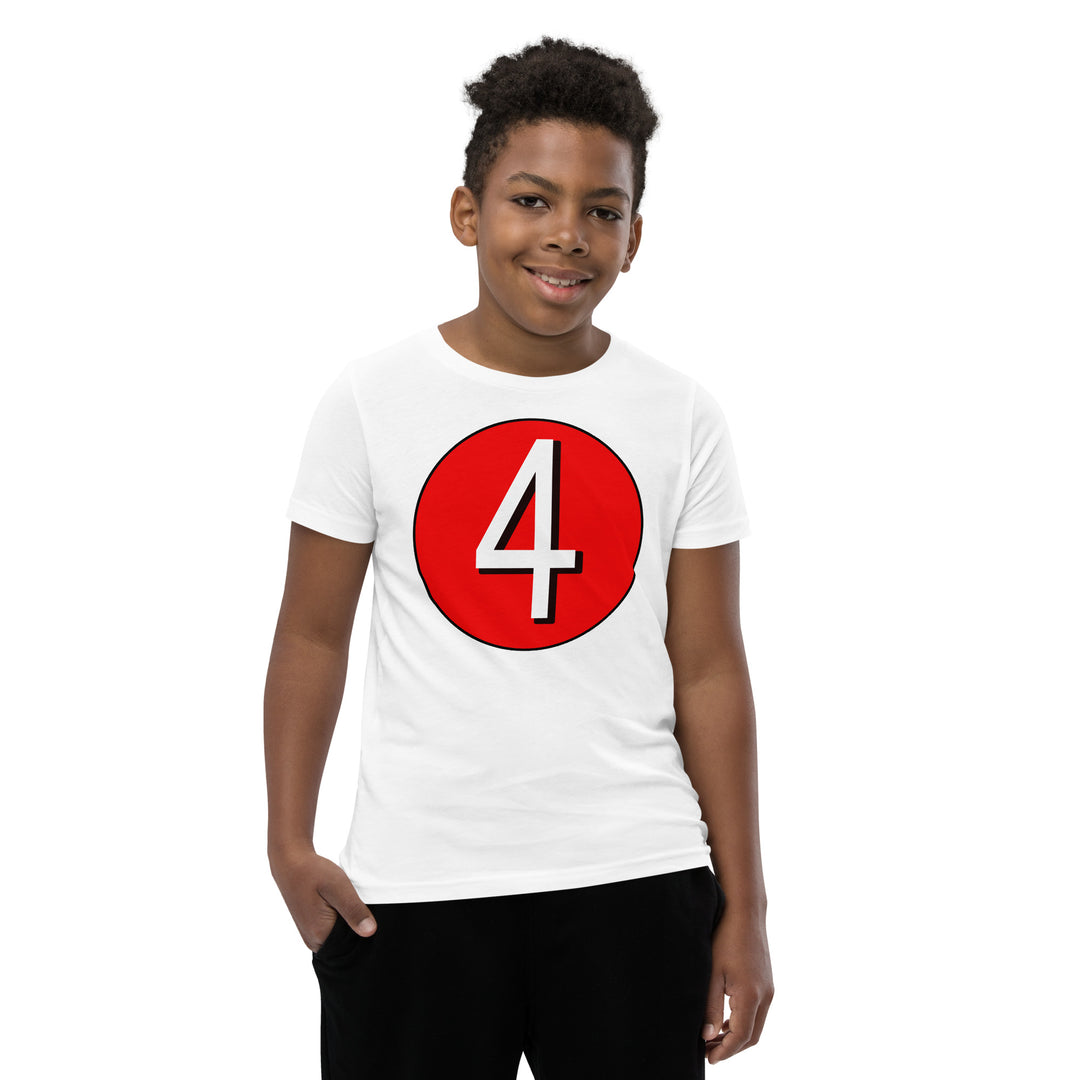 Youth Short Sleeve T-Shirt: White on Red 4