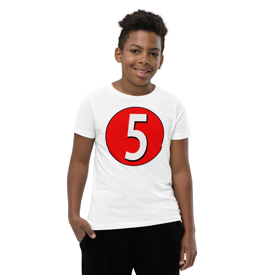 Youth Short Sleeve T-Shirt: White on Red 5