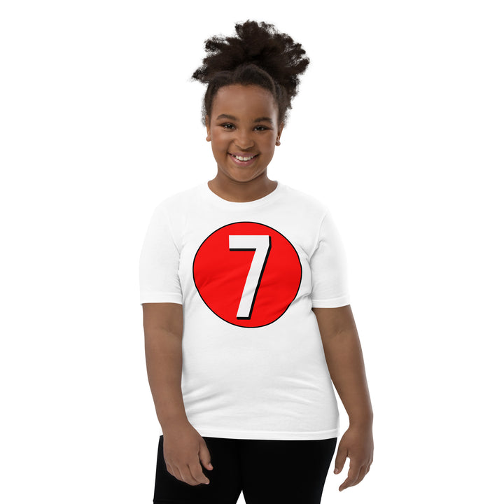 Youth Short Sleeve T-Shirt: White on Red 7