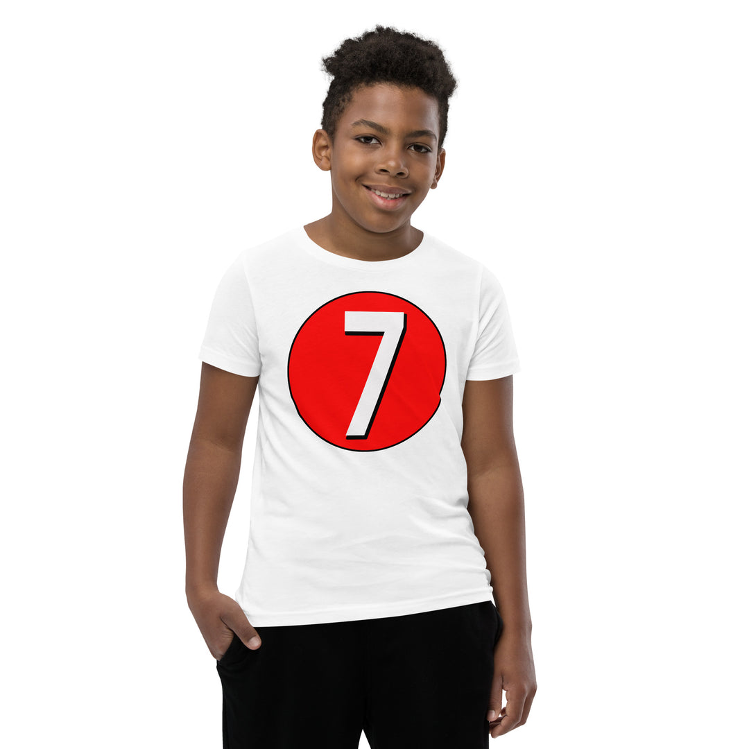 Youth Short Sleeve T-Shirt: White on Red 7