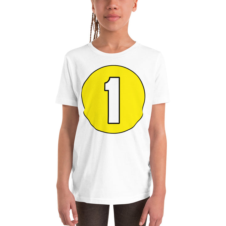 Youth Short Sleeve T-Shirt: White on Yellow 1