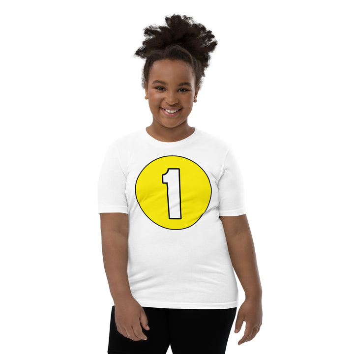 Youth Short Sleeve T-Shirt: White on Yellow 1