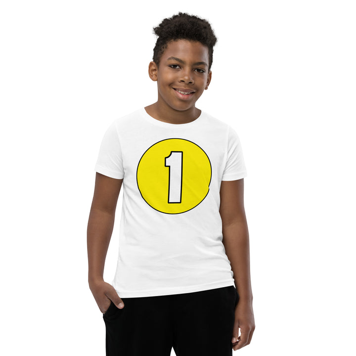 Youth Short Sleeve T-Shirt: White on Yellow 1