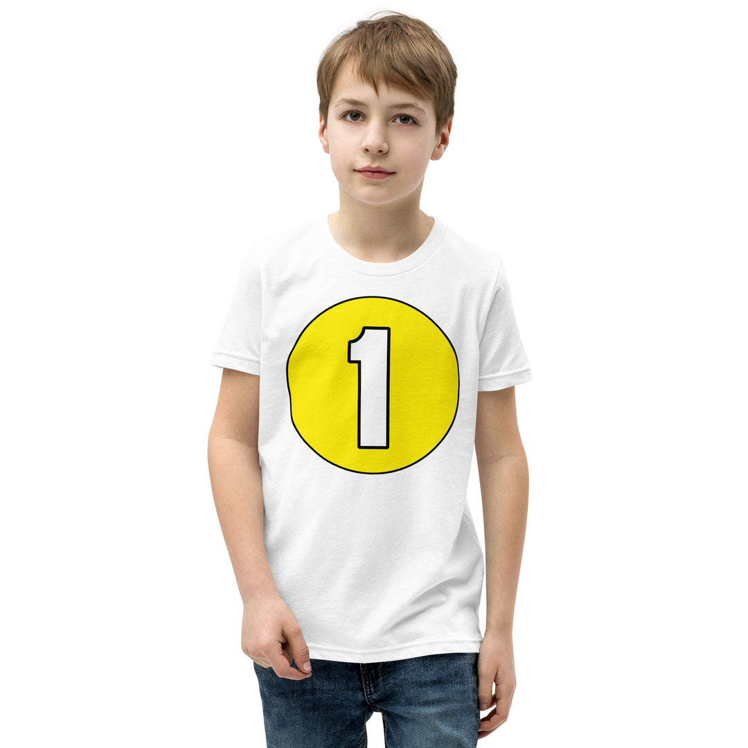 Youth Short Sleeve T-Shirt: White on Yellow 1