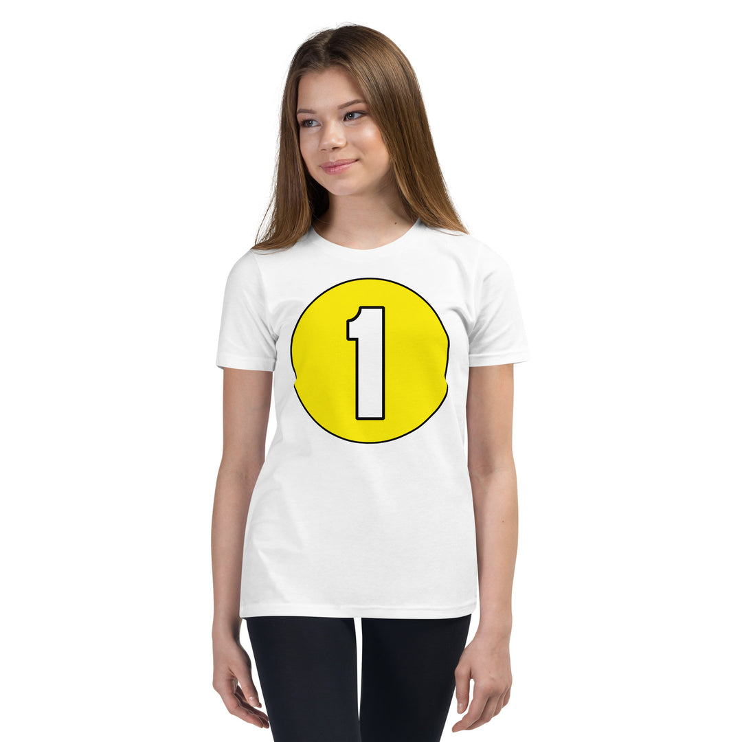 Youth Short Sleeve T-Shirt: White on Yellow 1