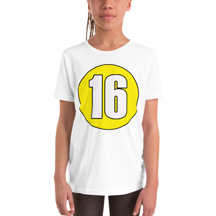 Youth Short Sleeve T-Shirt: White on Yellow 16