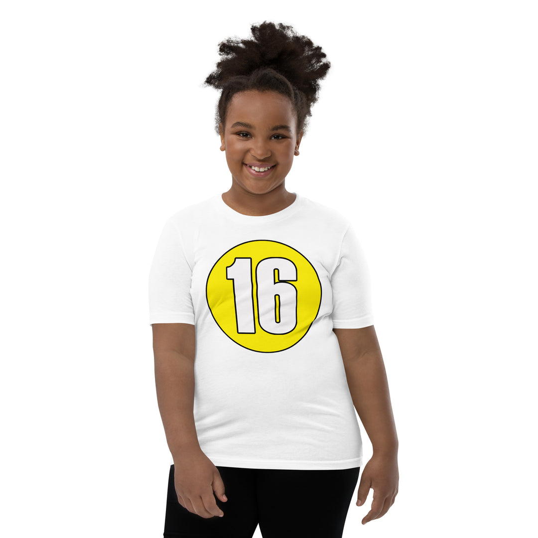 Youth Short Sleeve T-Shirt: White on Yellow 16