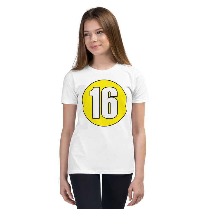 Youth Short Sleeve T-Shirt: White on Yellow 16