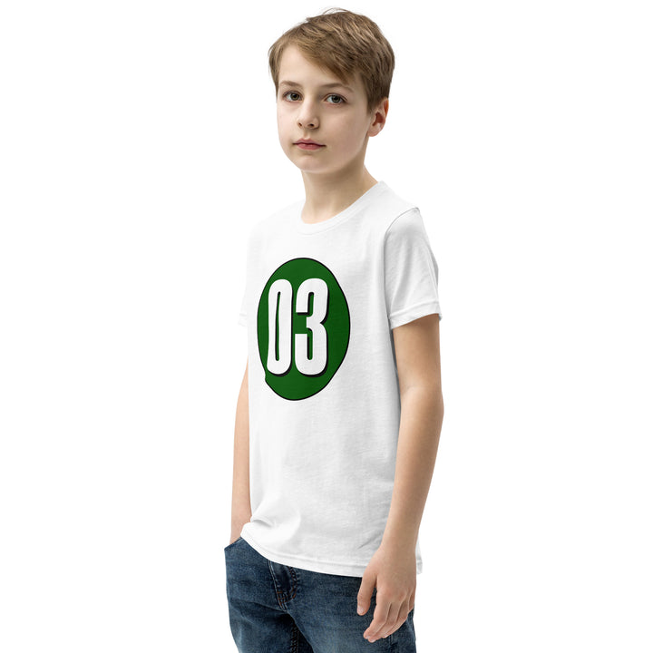 Youth Short Sleeve T-Shirt: White on Hunter Green 03