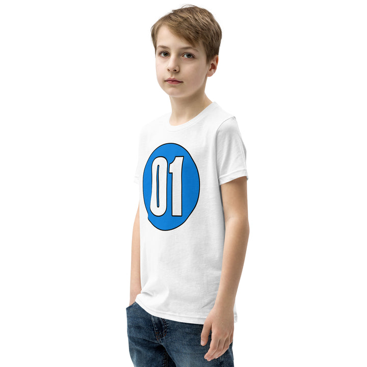 Youth Short Sleeve T-Shirt: White on Blue 01