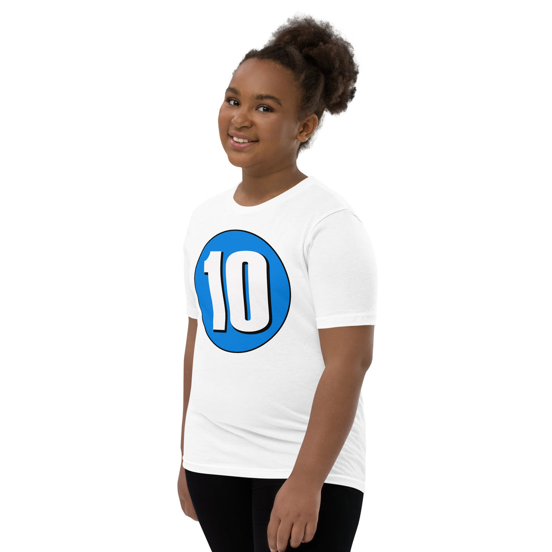 Youth Short Sleeve T-Shirt: White on Blue 10