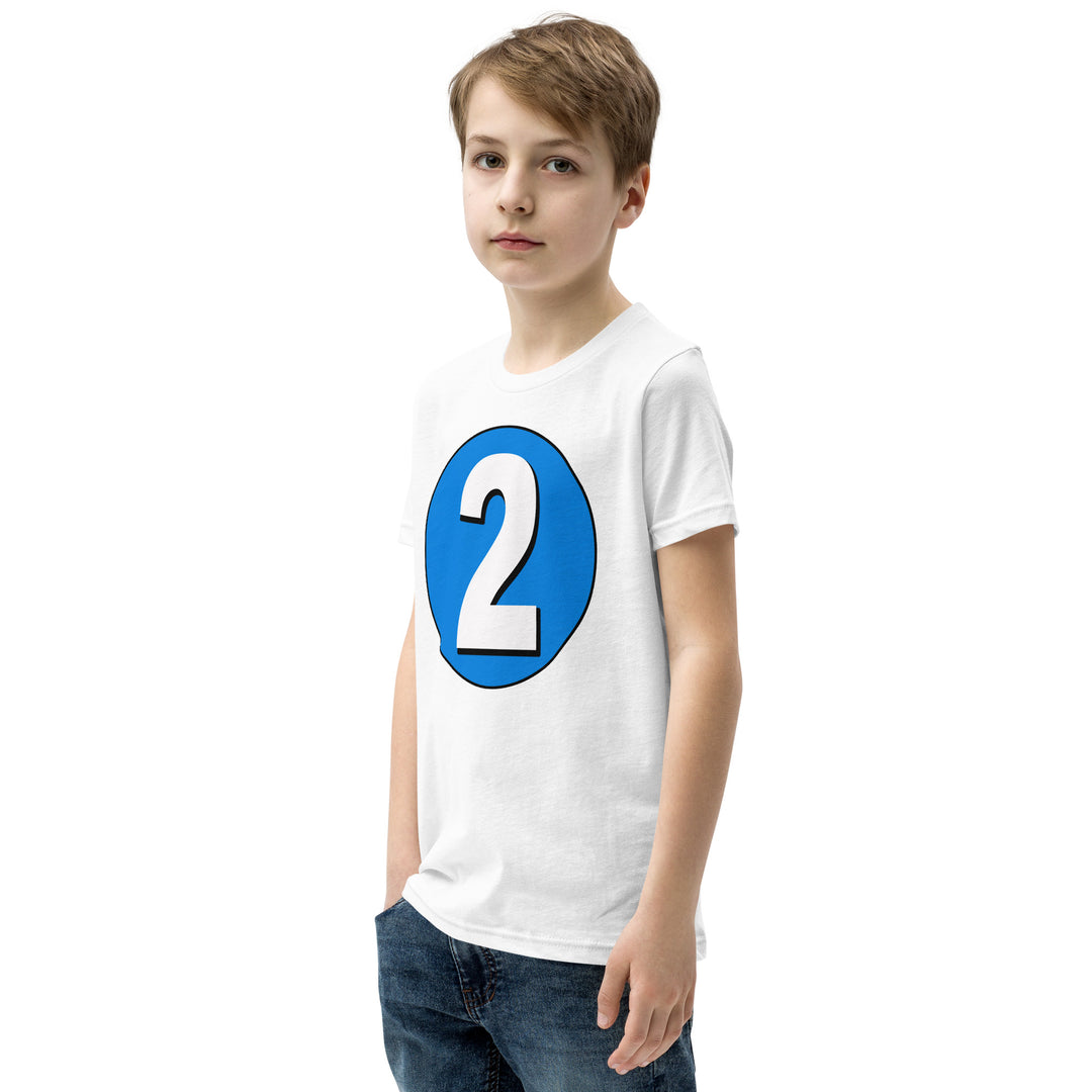 Youth Short Sleeve T-Shirt: White on Blue 2