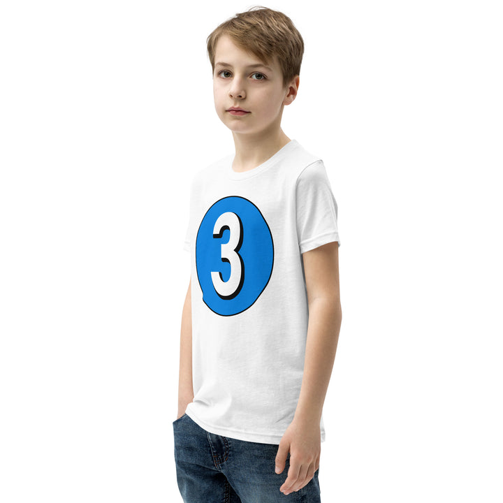 Youth Short Sleeve T-Shirt: White on Blue 3