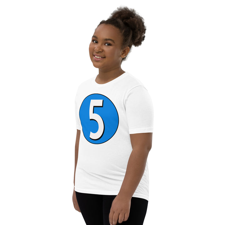 Youth Short Sleeve T-Shirt: White on Blue 5