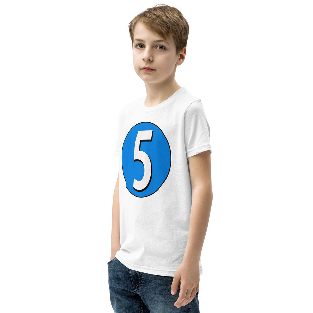 Youth Short Sleeve T-Shirt: White on Blue 5