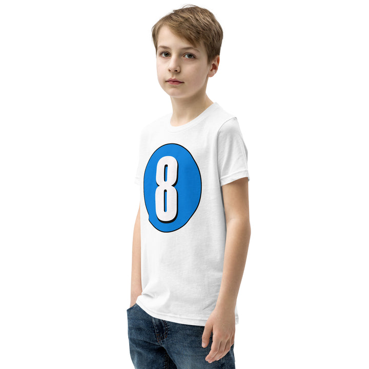 Youth Short Sleeve T-Shirt: White on Blue 8