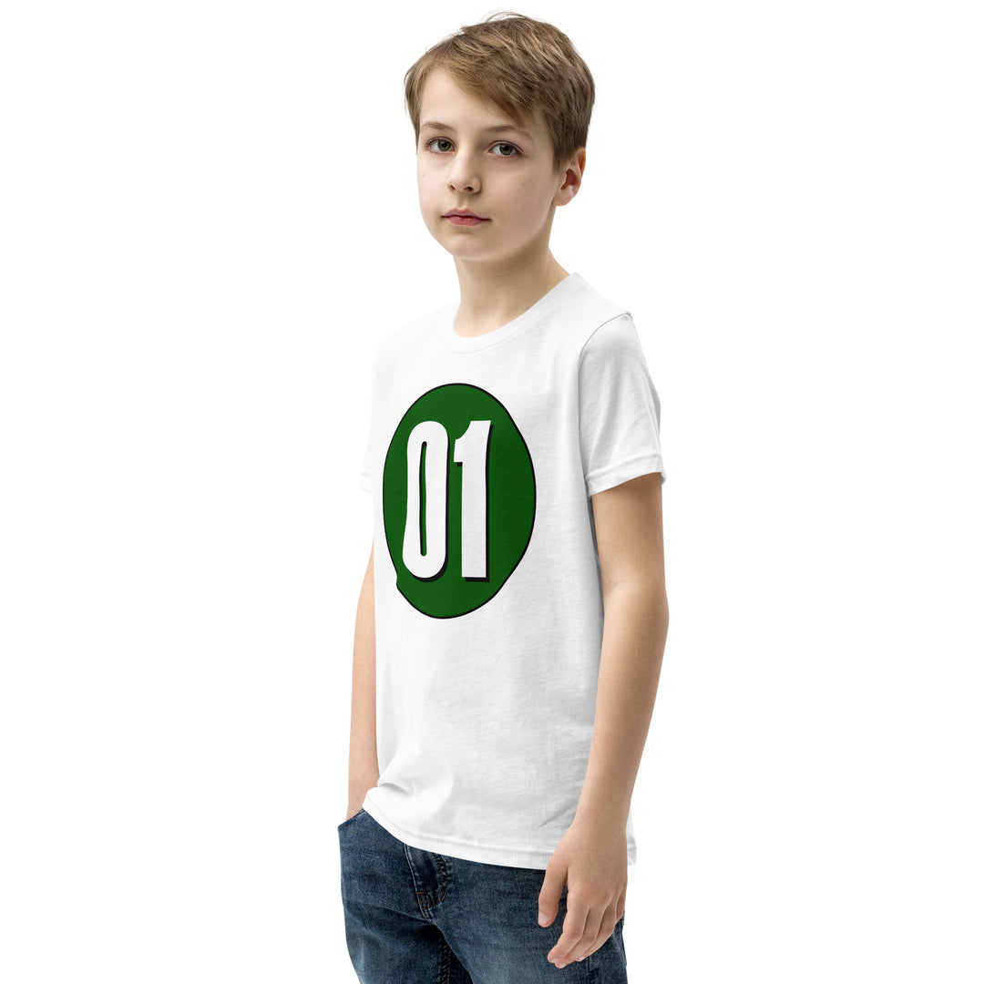 Youth Short Sleeve T-Shirt: White on Hunter Green 01