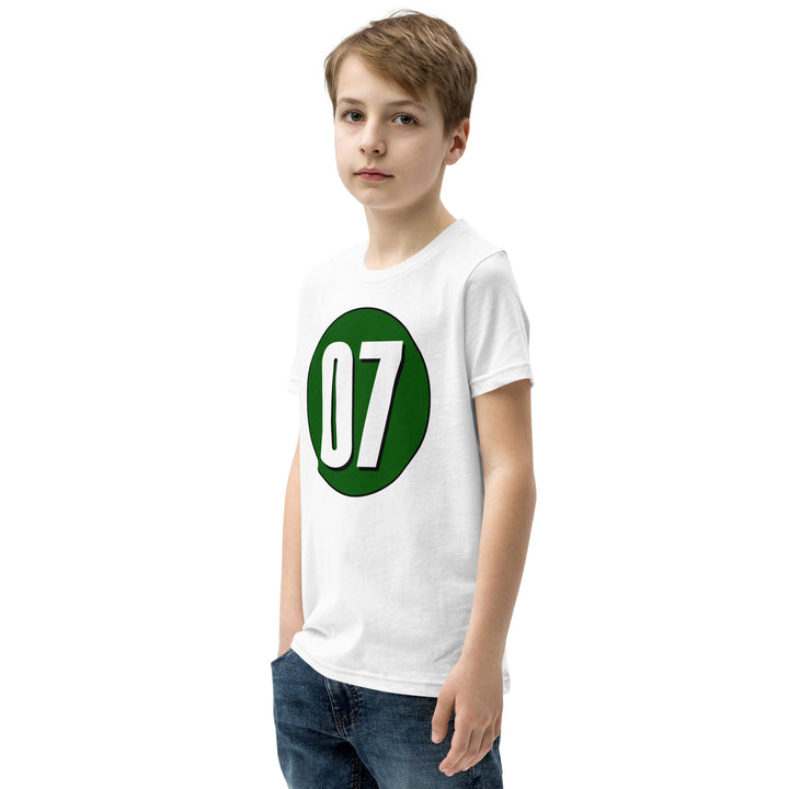 Youth Short Sleeve T-Shirt: White on Hunter Green 07