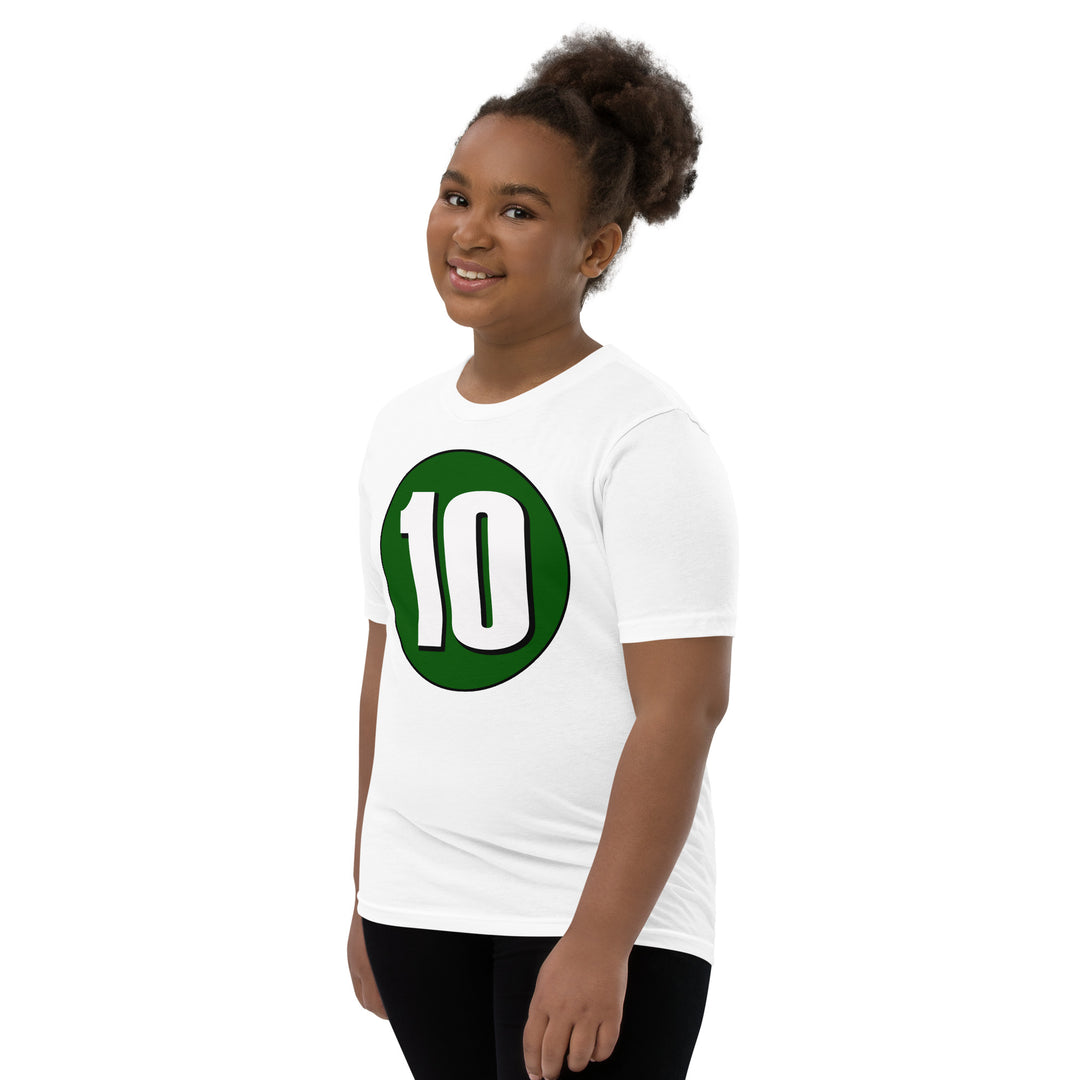 Youth Short Sleeve T-Shirt: White on Hunter Green 10