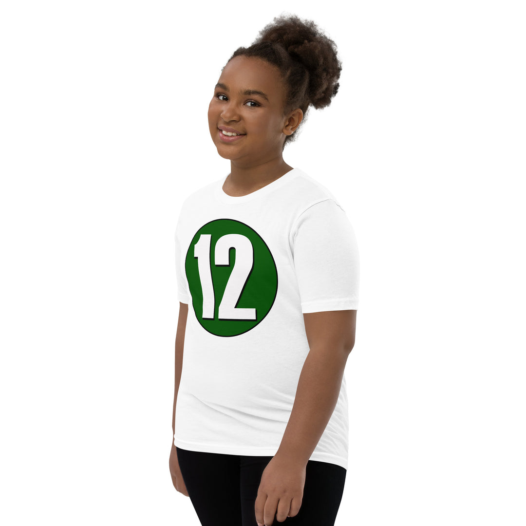 Youth Short Sleeve T-Shirt: White on Hunter Green 12