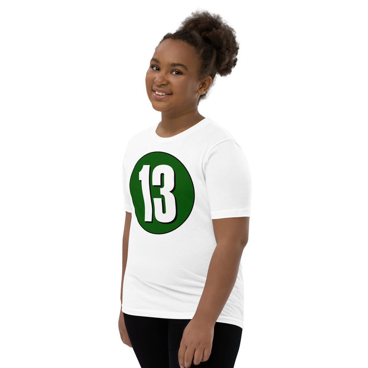 Youth Short Sleeve T-Shirt: White on Hunter Green 13