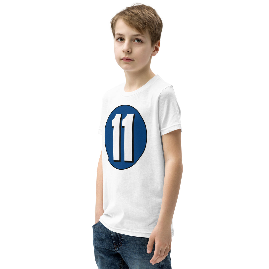 Youth Short Sleeve T-Shirt: White on Navy Blue 11