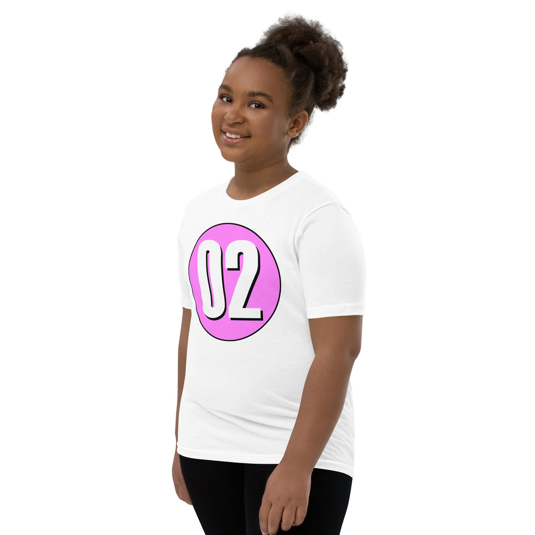 Youth Short Sleeve T-Shirt: White on Pink 02