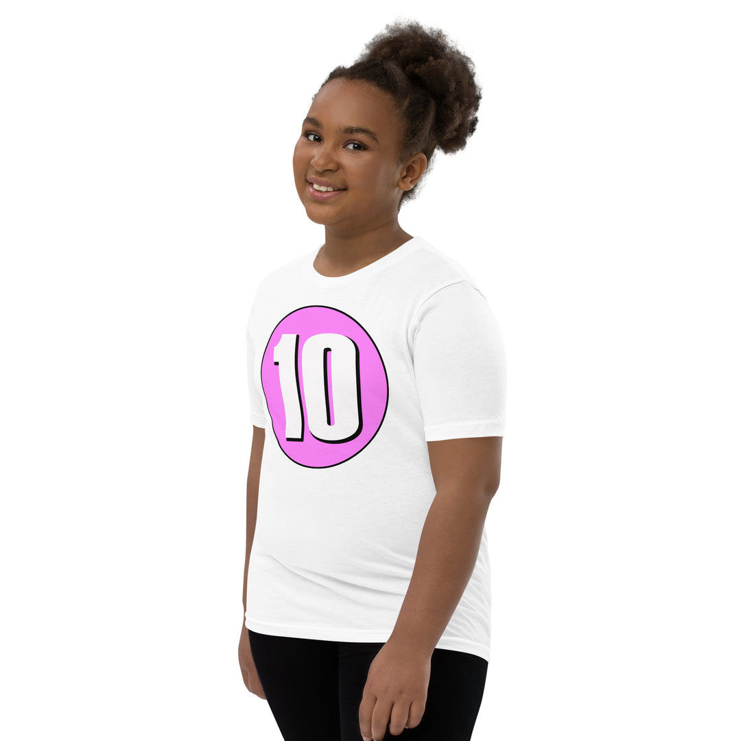 Youth Short Sleeve T-Shirt: White on Pink 10