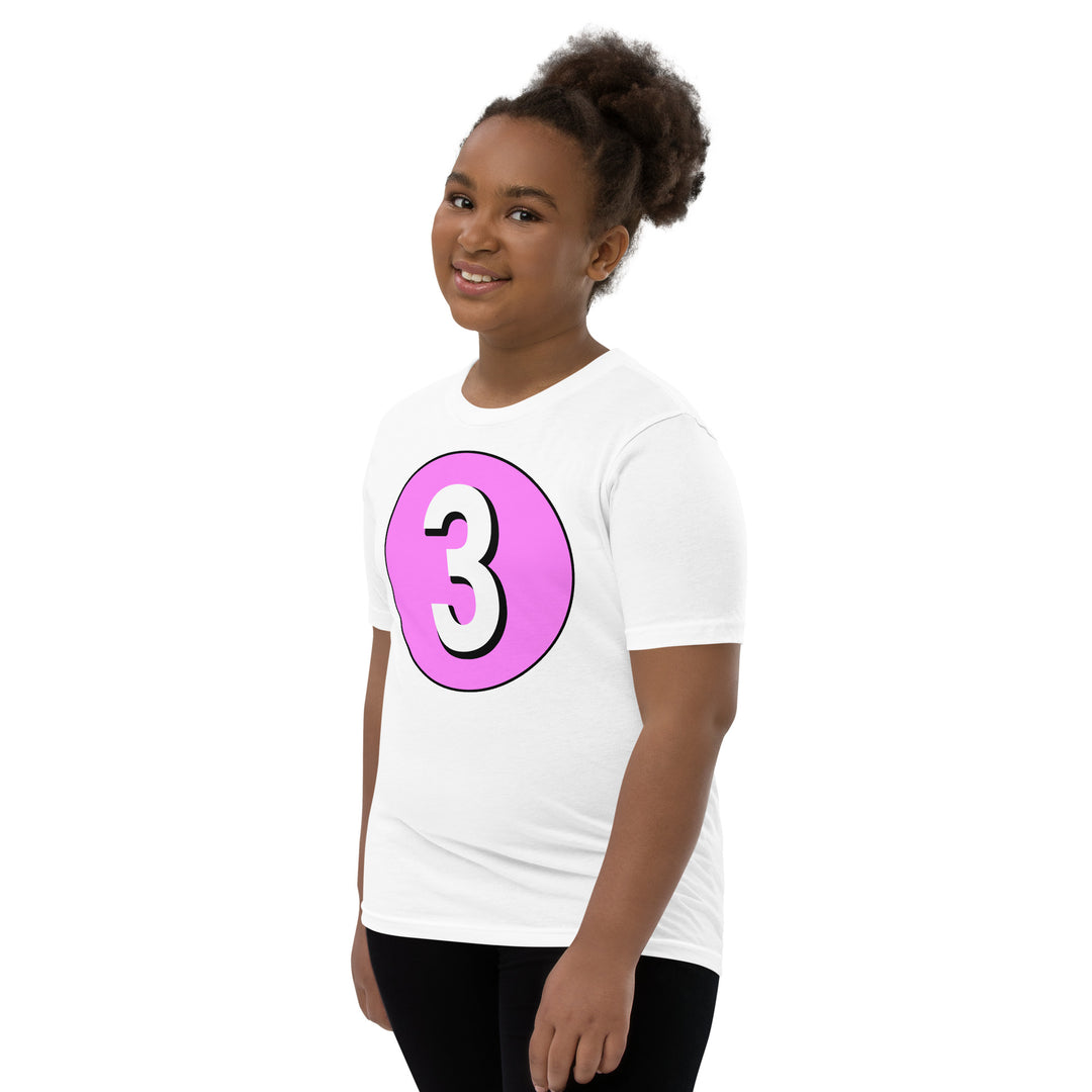 Youth Short Sleeve T-Shirt: White on Pink 3