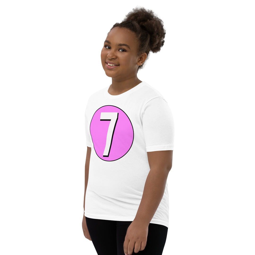 Youth Short Sleeve T-Shirt: White on Pink 7