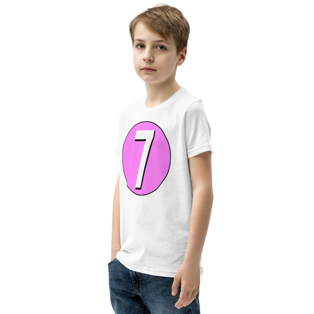 Youth Short Sleeve T-Shirt: White on Pink 7