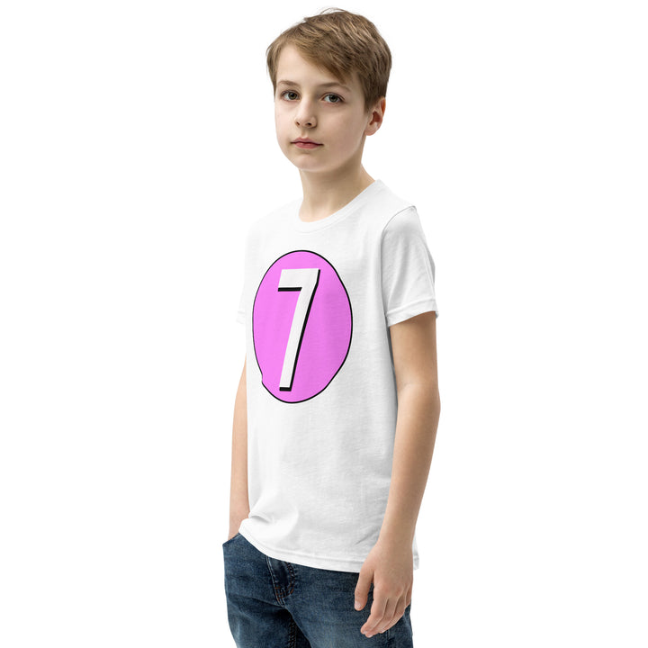 Youth Short Sleeve T-Shirt: White on Pink 7