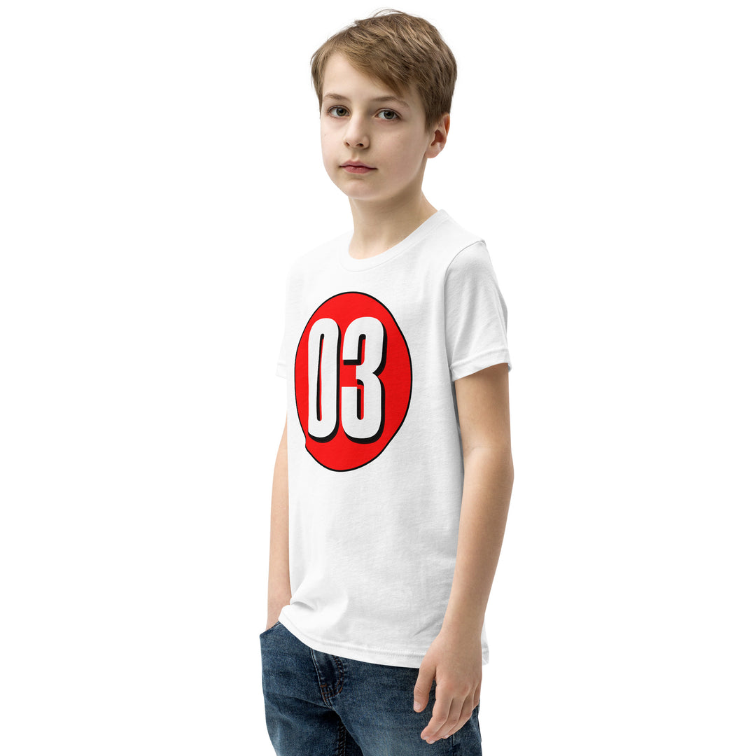 Youth Short Sleeve T-Shirt: White on Red 03