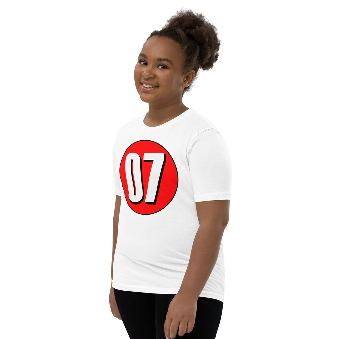 Youth Short Sleeve T-Shirt: White on Red 07