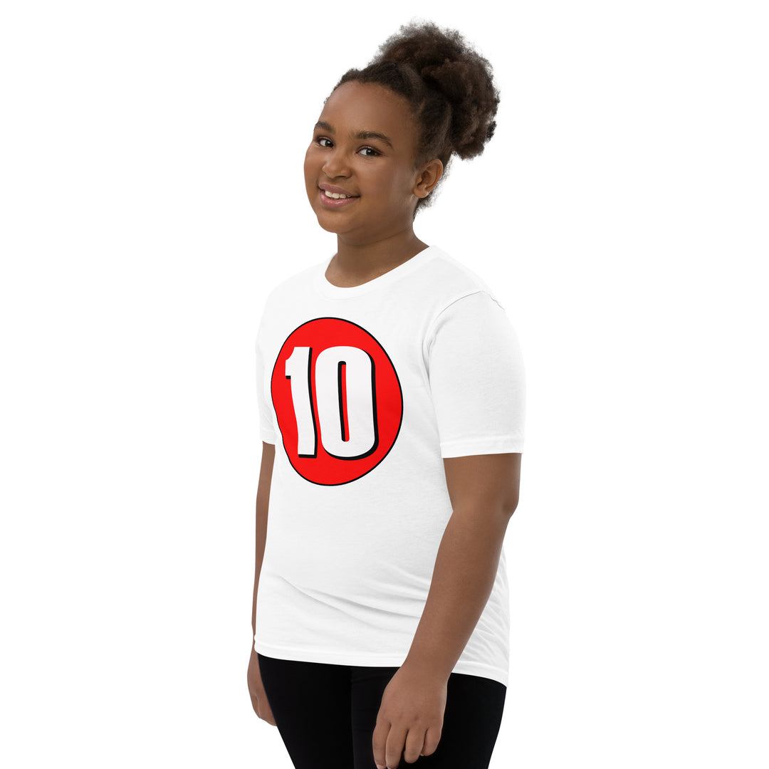 Youth Short Sleeve T-Shirt: White on Red 10