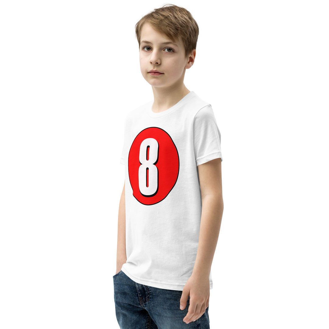 Youth Short Sleeve T-Shirt: White on Red 8