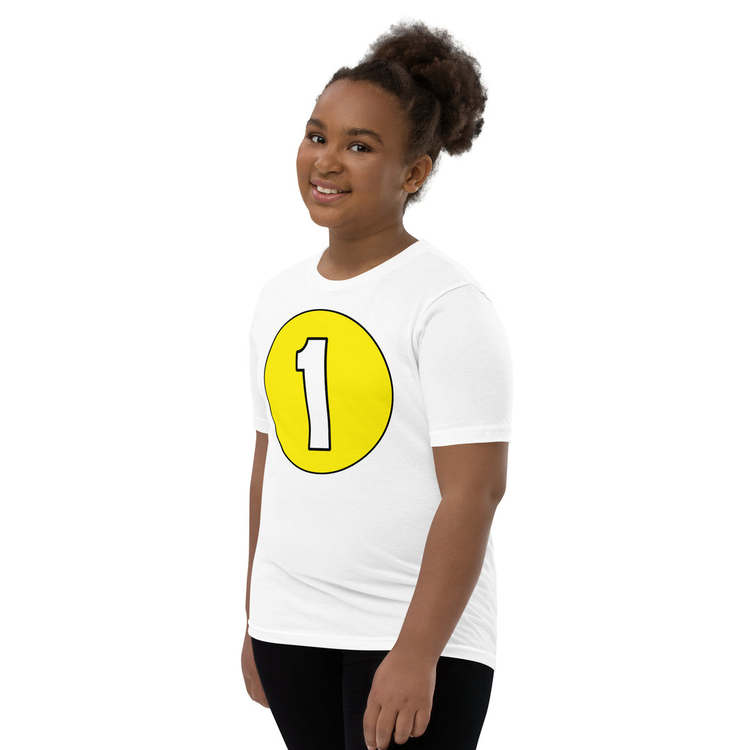 Youth Short Sleeve T-Shirt: White on Yellow 1