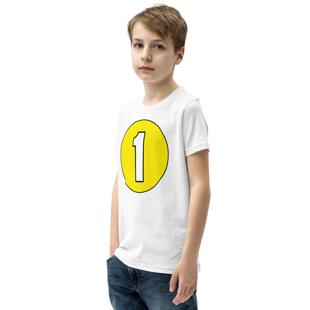 Youth Short Sleeve T-Shirt: White on Yellow 1