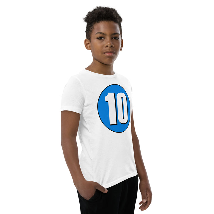 Youth Short Sleeve T-Shirt: White on Blue 10