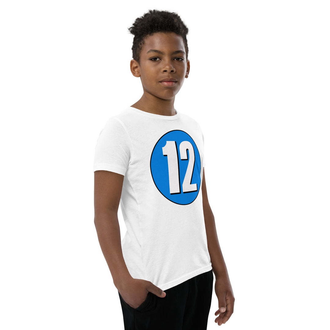 Youth Short Sleeve T-Shirt: White on Blue 12