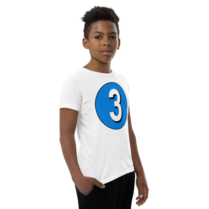 Youth Short Sleeve T-Shirt: White on Blue 3