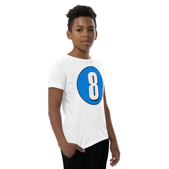 Youth Short Sleeve T-Shirt: White on Blue 8